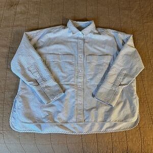 Everlane Navy and White Boxy Oxford Striped Shirt